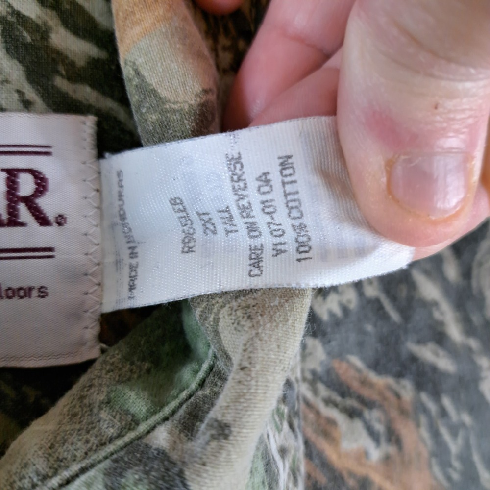 Wrangler Rugged Wear Camouflage Shirt Mens Size 2XLT‎ Woodland Green Long Sleeve - Picture 4 of 8